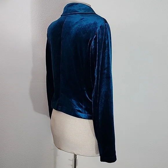 Badgley Mischka Jacket Velvet Chic Moto Turquoise Size S - Picture 10 of 16